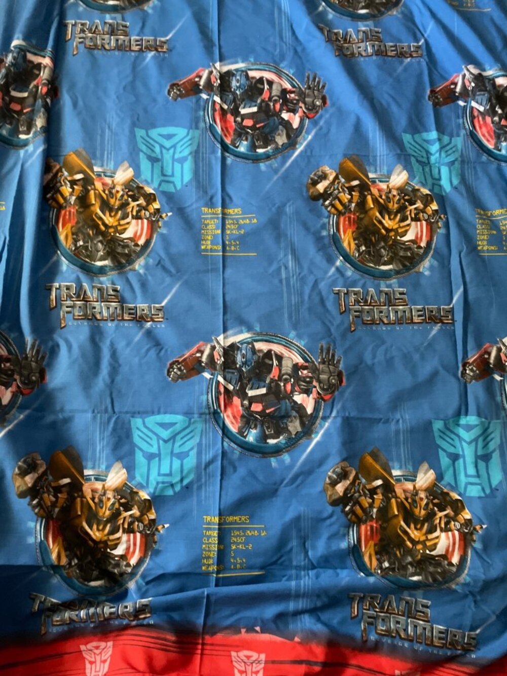 Transformers Blue Twin Flat Sheet Featuring Optimus Prime & Bumblebee "Revenge O